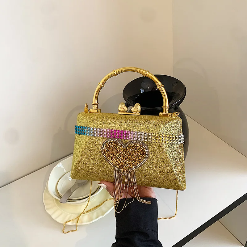 Fashion Box Handbags for Women Cute Luxury Heart Tassel Bag Chain Party Evening Crossbody Purse Small Square Shoulder Bag Ladies