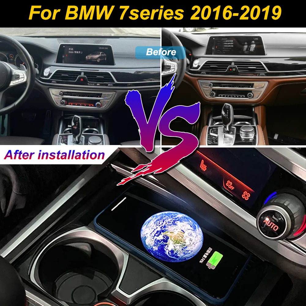 2 Din for BMW 7 Series 2016-2019 Car Wireless Mobile Phone Charger Center Console Storage 18W iPhone fast charge plate holder