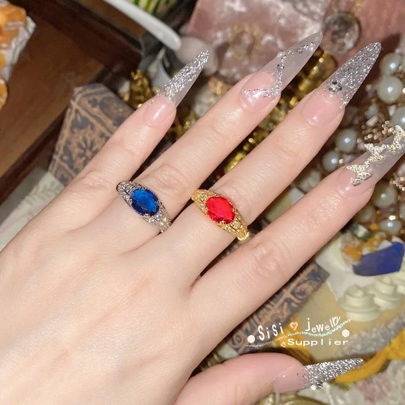 New Retro Luxury Exquisite Ring Women's Colorful Zircon Jewelry Wedding Ball Party Noble Accessories Festival Gifts