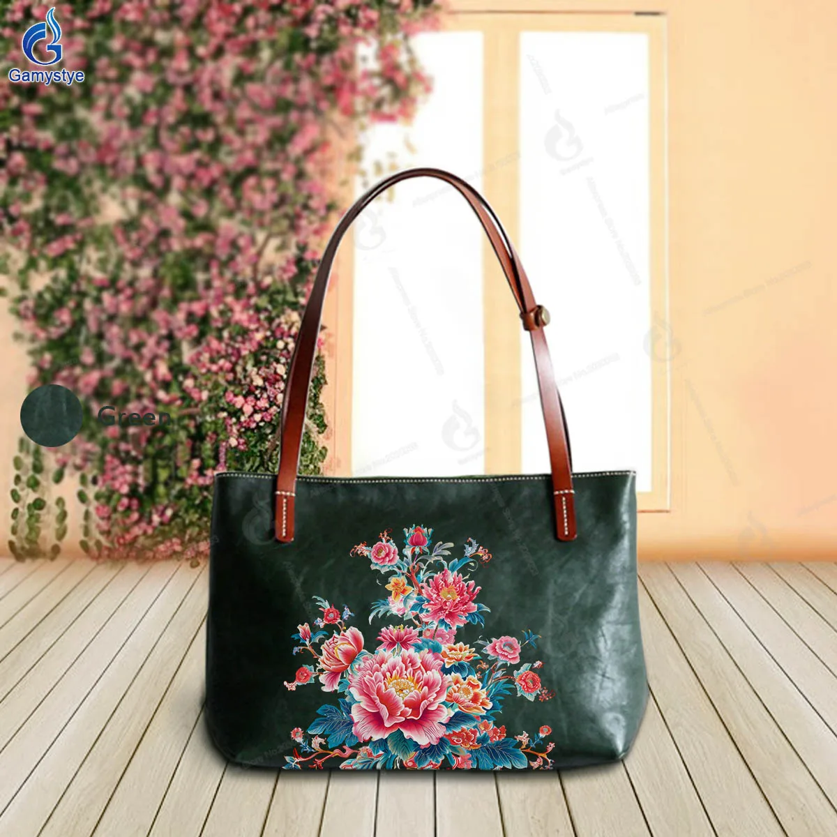 Art Print NICE FLOWERS Customize Totes Real Cowskin Leather Women'S Shoulder Bags Purses Shopper Handbag Crossbody Bags