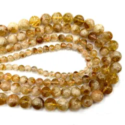 Wholesale AB Old Mine Citrines Round Natural Gem Stone Beads For Jewelry Making DIY Women Bracelet Necklace Charms 6/8/10MM 15''