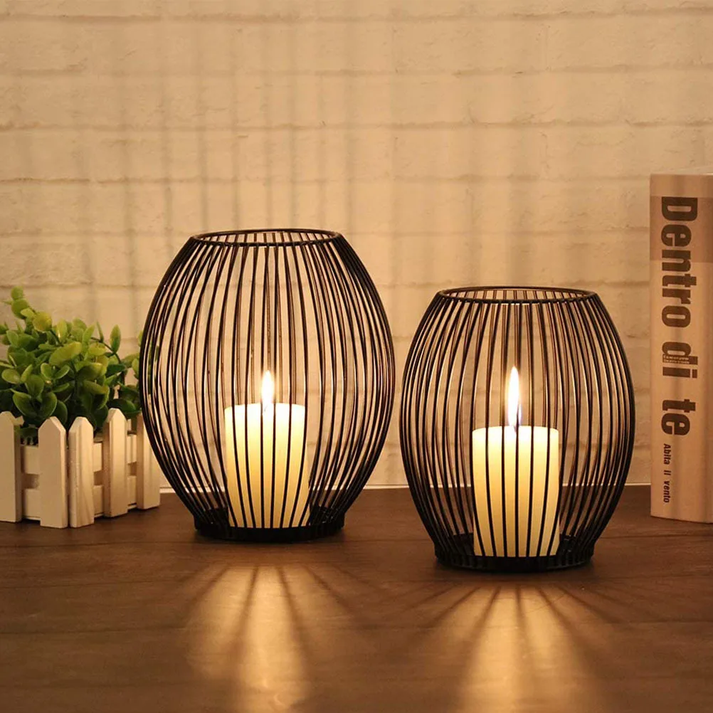 

1Set Electronic Candlestick Smokeless Lamp Black Iron Art Holder Removable Decoration Indoor Outdoor Decorative