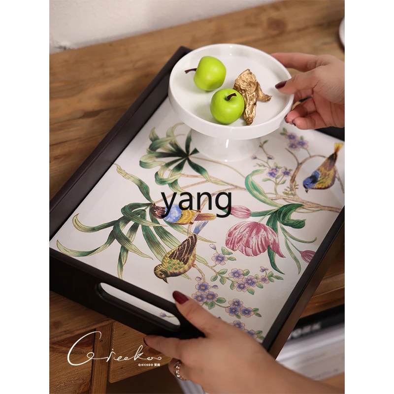 CX New Chinese Style Ceramic Handmade Storage Tea Set Dining Rectangular Solid Wood Tray