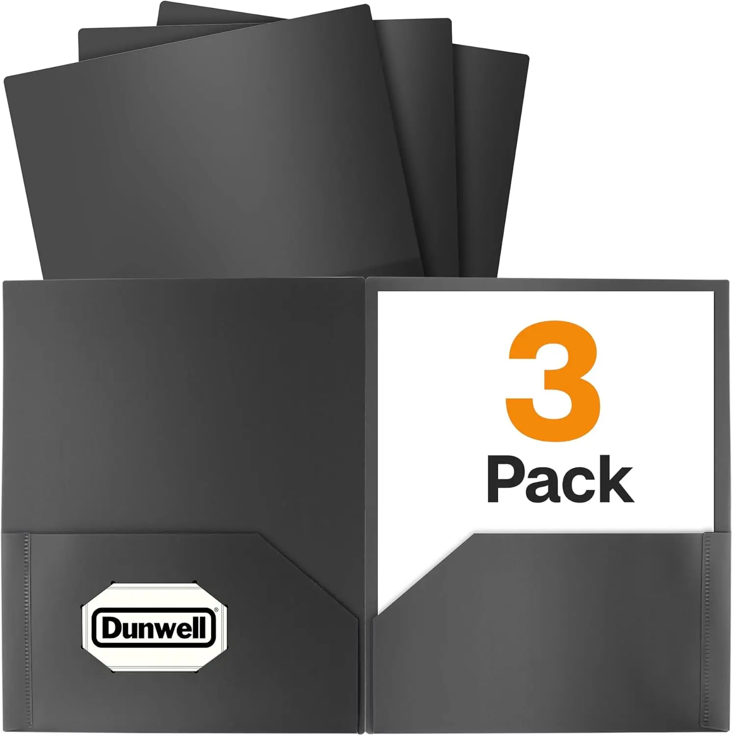 

3-Pack Black Plastic Folders with Pockets, Durable Acid-Free Poly for School, Home or Office Use