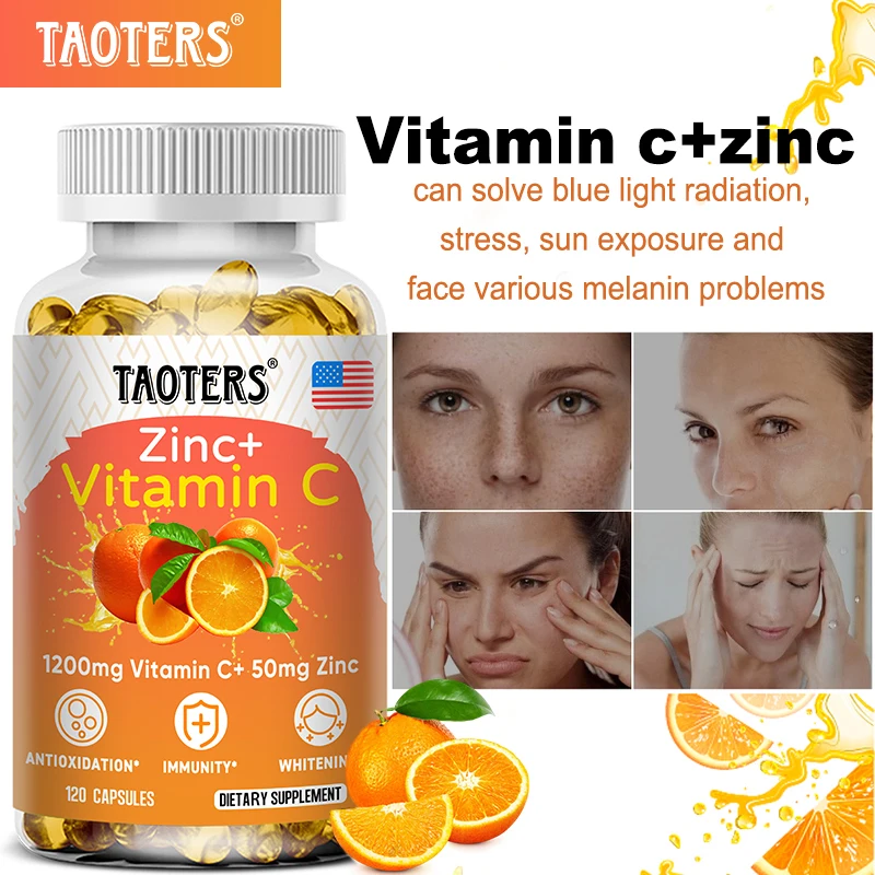 Vitamin C + Zinc Supplement - Antioxidant, Highly Absorbable, Helps Skin Health, Nourishes Skin, Immune Function and Metabolism