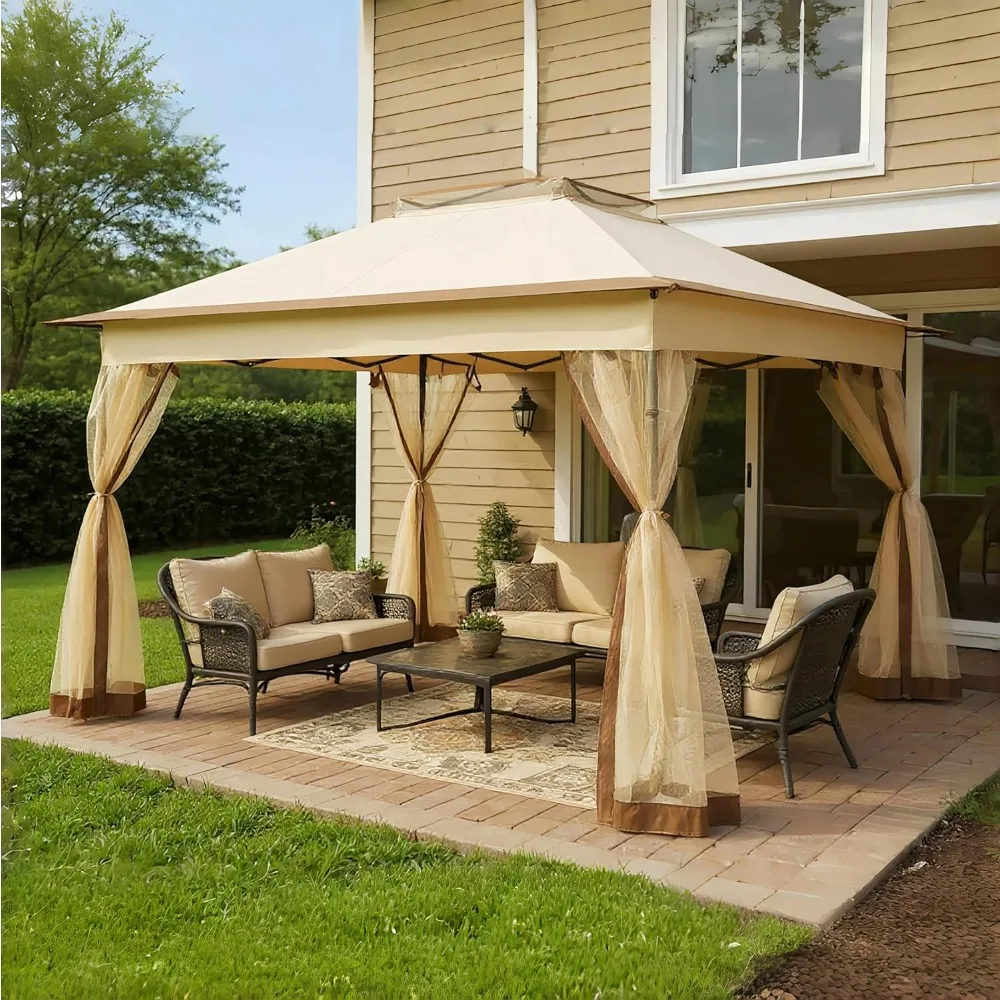 Выдвижная альтанка 11x11 для быстрой установки с москитной сеткой — водостойкий уличный навес для использования в патио, саду и на заднем дворе