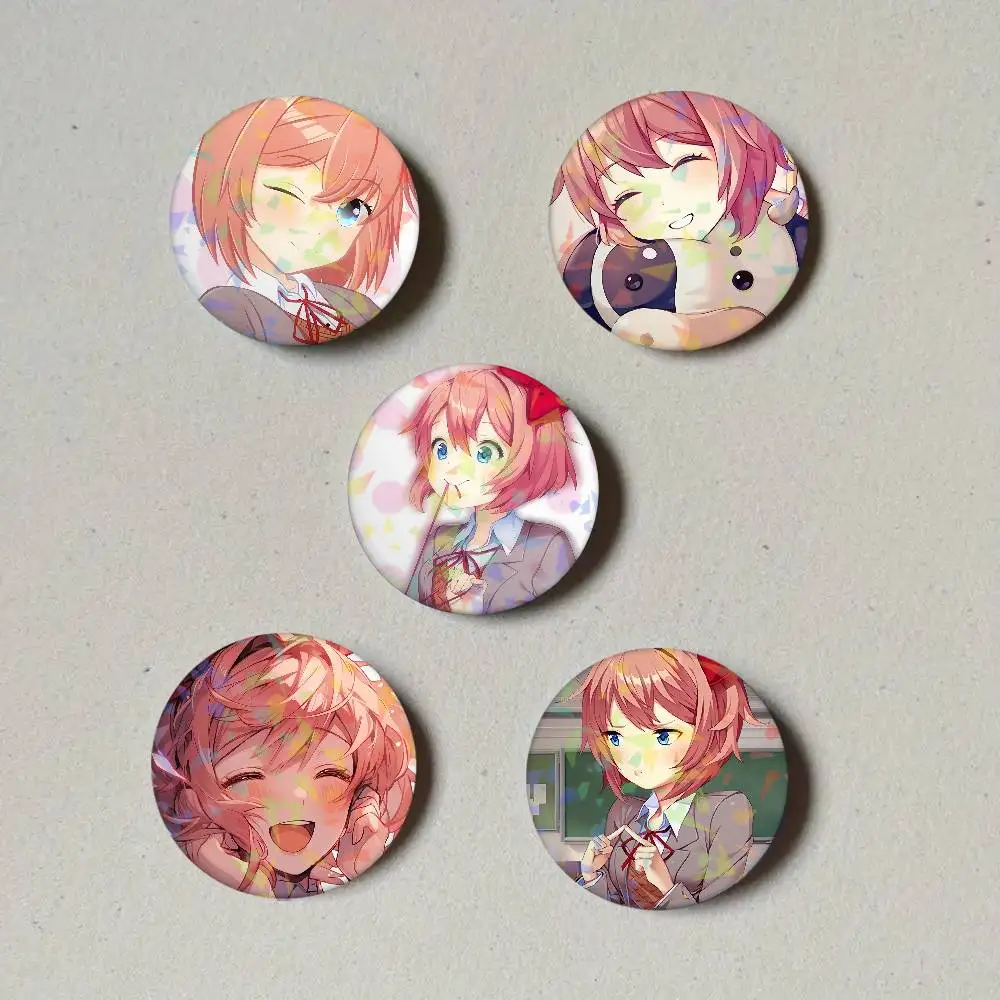 Game Character Sayori Button Pins Backpack Clothing Decor Brooch Cartoon Science Fiction Badge Laser Jewelry Gifts for Kids