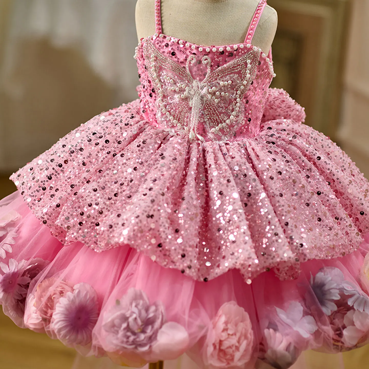 Jill Wish J030 Luxury Flower Girl Dress Handmade Flowers Knee Length Princess Wedding 1st Birthday Party Pageant Evening Gown