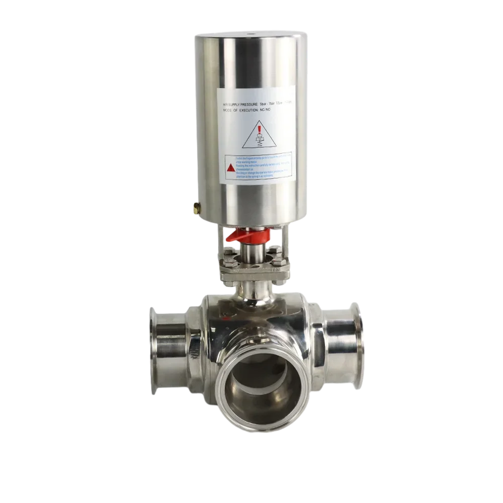 Manufacture Food Chemical Stainless Steel 304 316L 3 Way Vertical Sanitary Tri Clamp Pneumatic Ball Valve