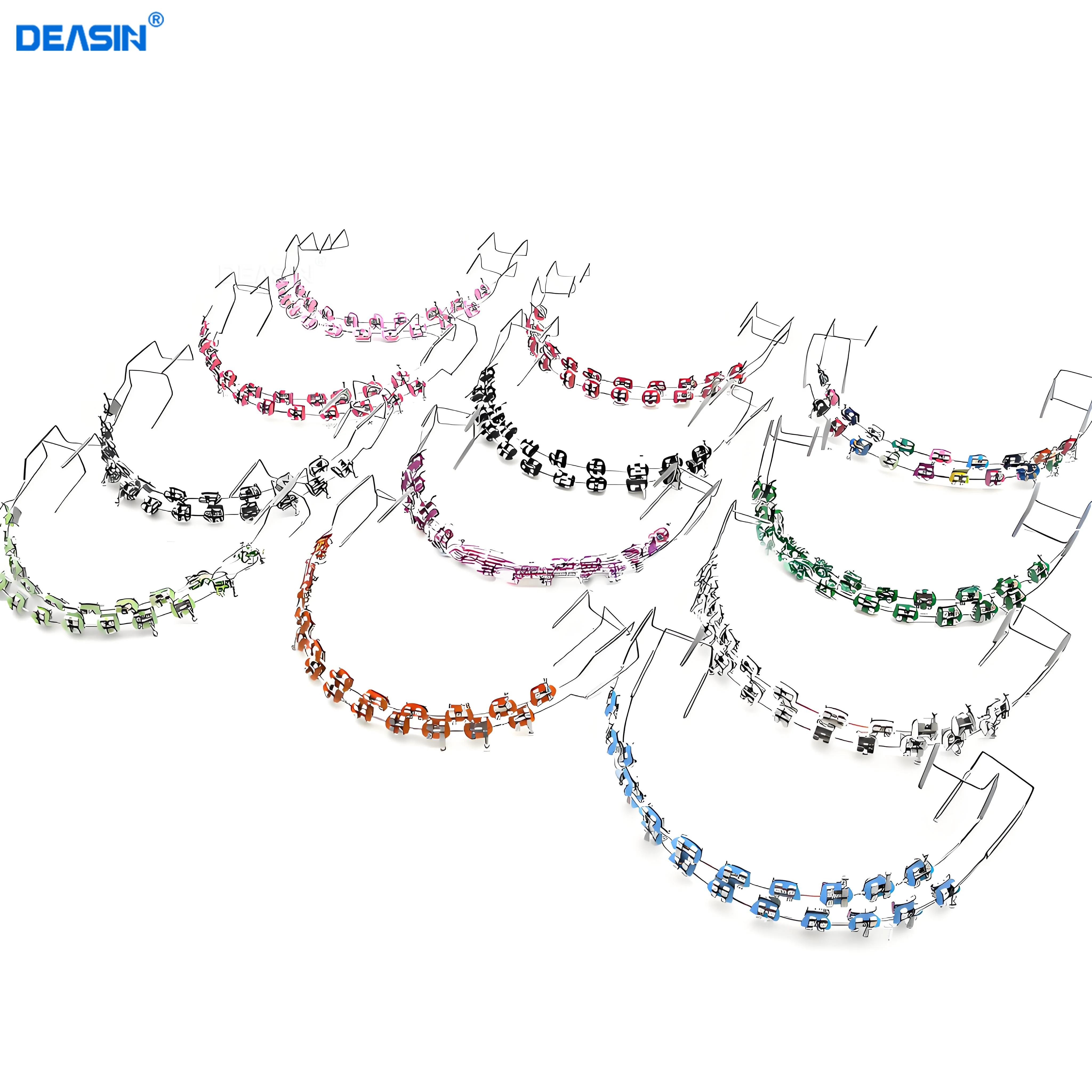 1 Pair Fake Dental Braces Temporary Tooth Decoration, Colorful Metal Bracket Ligature Ties With Metal Wires, Fun Dental Tool