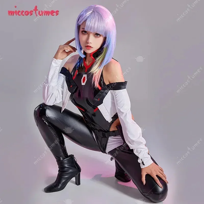 

Miccostumes женский костюм Люси комплект из искусственной кожи аниме косплей наряд боди в стиле панк