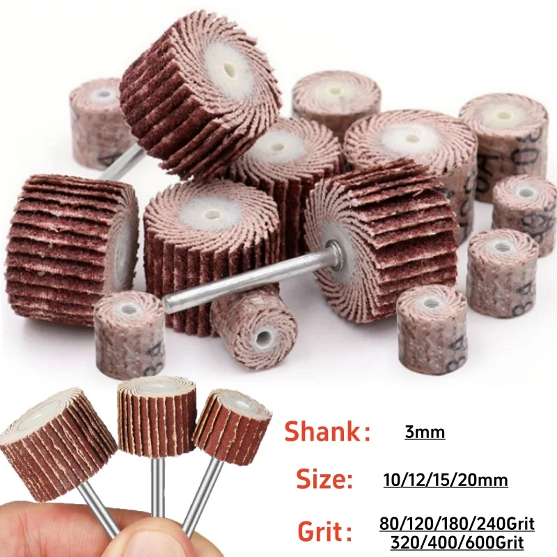 12pcs Sanding Flap Set with 3mm Shank Grinding Wheel Head Sander Abrasive Tools Sandpaper Rust Removal for Dremel Rotary Tools