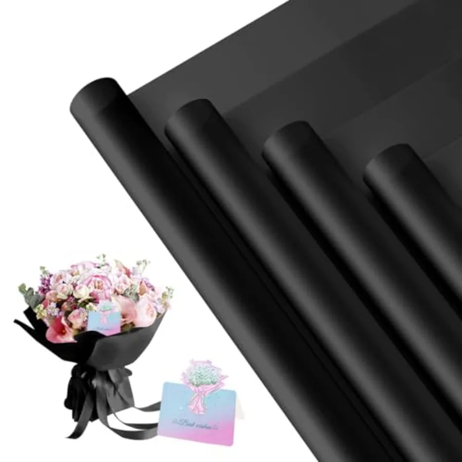 

20 Sheets Flower Wrapping Paper, Waterproof Floral Wrapping Paper with Cards for DIY Craft, Florist Packaging Supplies for Birt