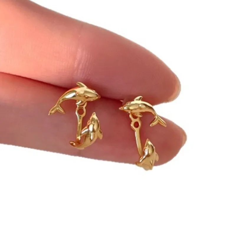 VENTFILLE 925 Sterling Silver Dolphins Earrings for Women Ear Stud Creative Design Smooth Aesthetic Jewelry Gift Dropshipping view 5