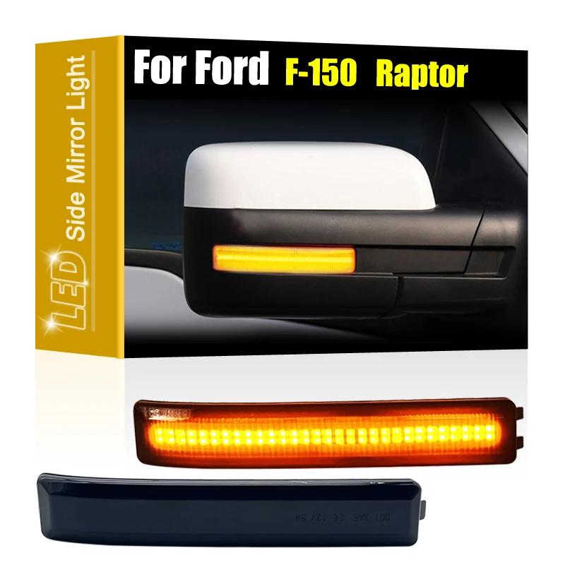2Pcs 12V Smoked Lens LED Side Rearview Mirror Turn Signal Indicator Light For Ford F150 F-150 2009-2014 Raptor SVT 2010-2014