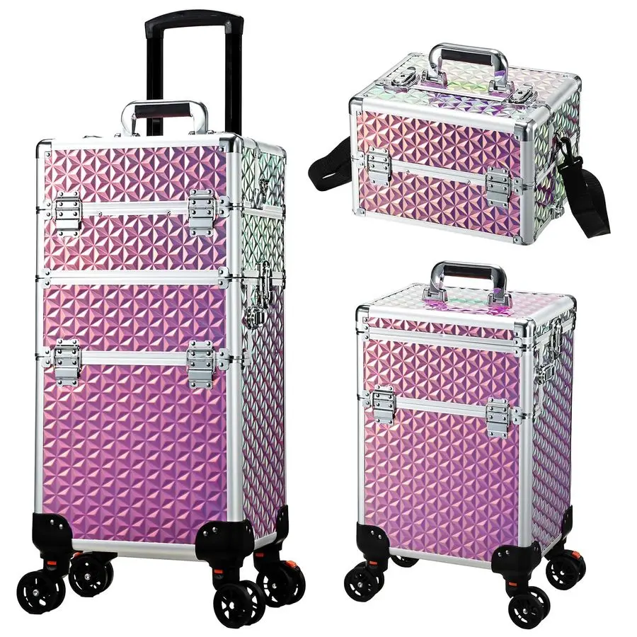 

Makeup Train Case, 3in1 Makeup Trolley, Cosmetology Case on Wheels, Travel Makeup Organizer Case for Salon Barber C Customizable
