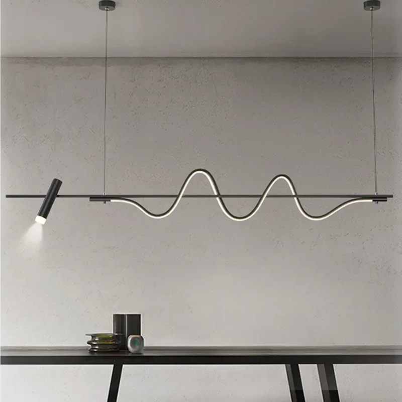 Lustre minimalista moderno com holofotes, mesa de jantar, balcão de bar, luminária, preto e branco, 1 linha 120cm