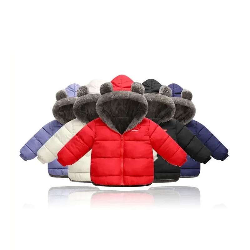 

Baby Boys Girls Cotton Clothing Down Jackets Toddler Winter Thicken Velvet Warm Coat Hooded Kids Children Clothes Outwear 1-6yrs