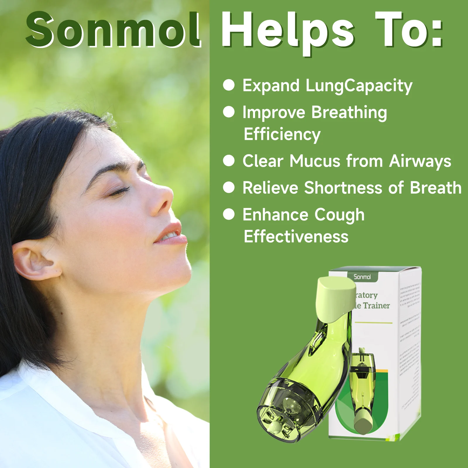Sonmol Mucus Removal Device Lung Expander Breathing Exercise Device Respiratory Trainer Drug-Free OPEP Therapy