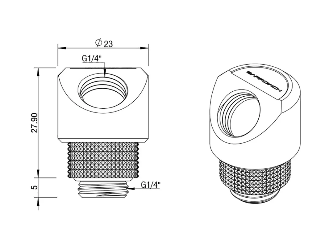 4pcs Barrowch 45 Degree Rotary Adapter With Smooth Surface For Bend Tube Connections Design, black,silver FBWT45-MR