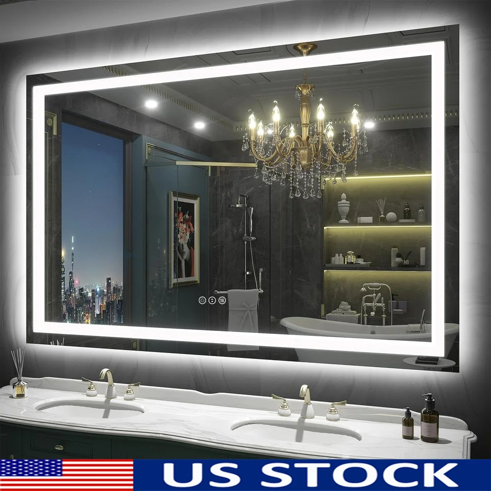 60x40 Inch LED Bathroom Mirror Wall Vanity Lighted Anti-Fog Backlit Dimmable ETL Listed Mirror with Front and Back Lights Modern