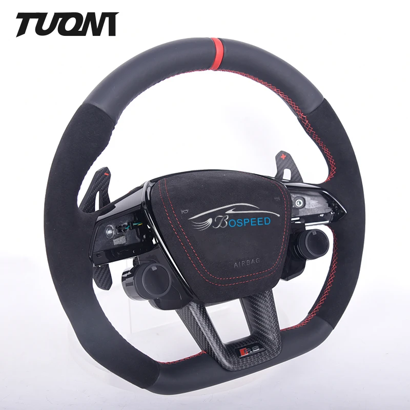 Custom Black Alcantara Full Leather Car Steering Wheel For Audi A6 A7 RS6 C8 RS7 C7 B8 B9 R8 TT S3 S4 S5 S8 S6