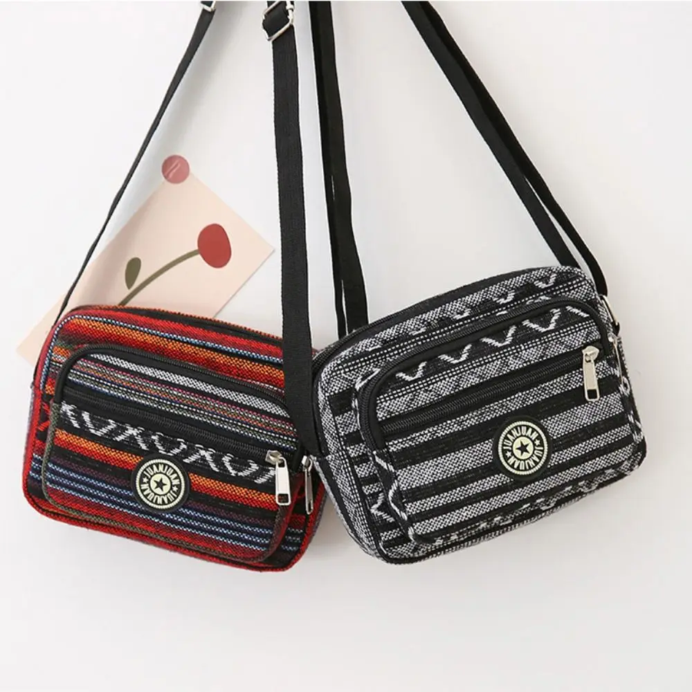 

Large Capacity Bohemian Crossbody Bag Embroidery Multi-layered Stripe Shoulder Bag Colorful Handbag Weave Oxford Bag Girls