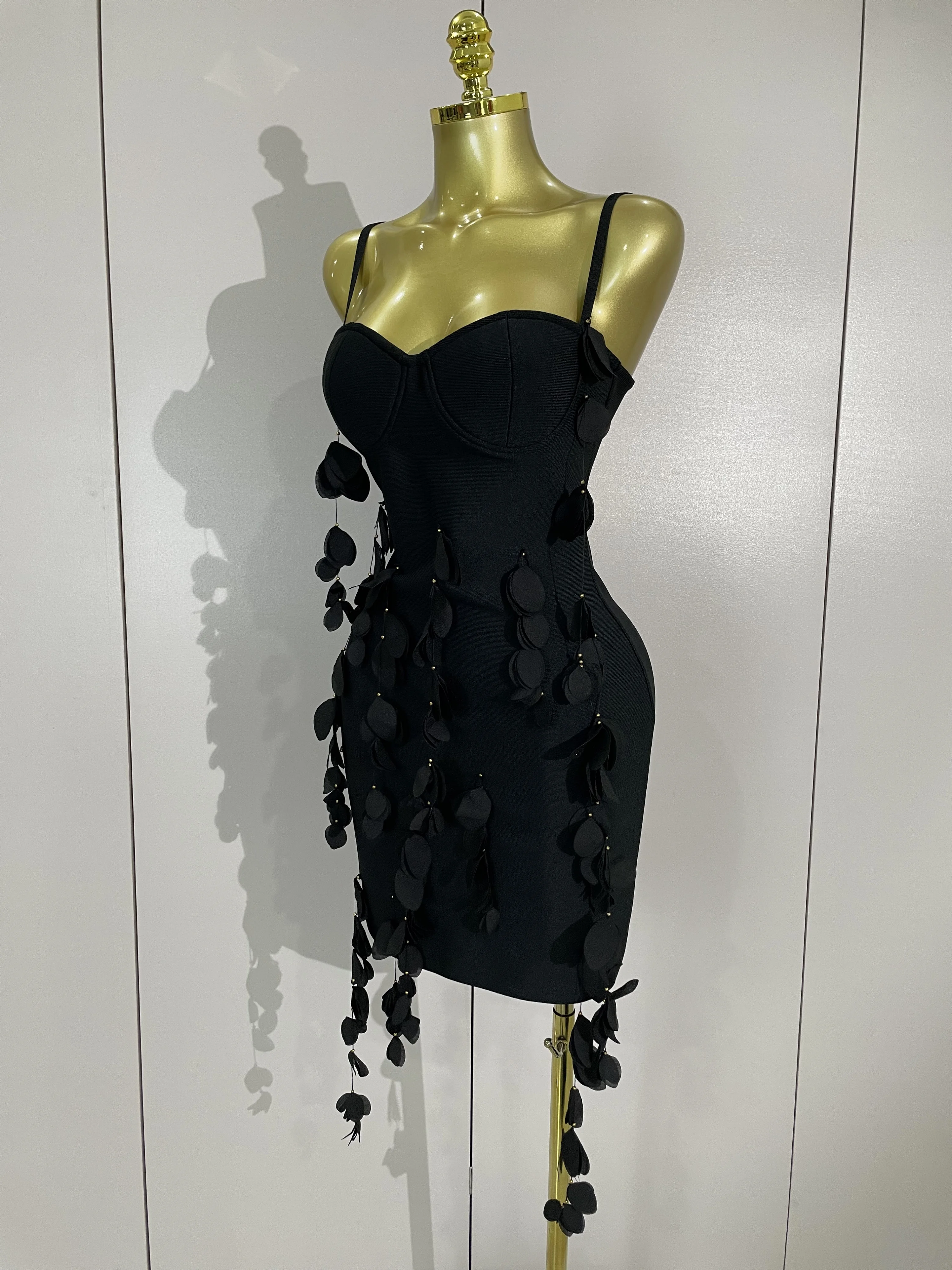 Sexy Halter Backless Black Tassel Bodycon Bandage Mini Dress Women Elegant Prom Gown Club Evening Party Birthday Dresses