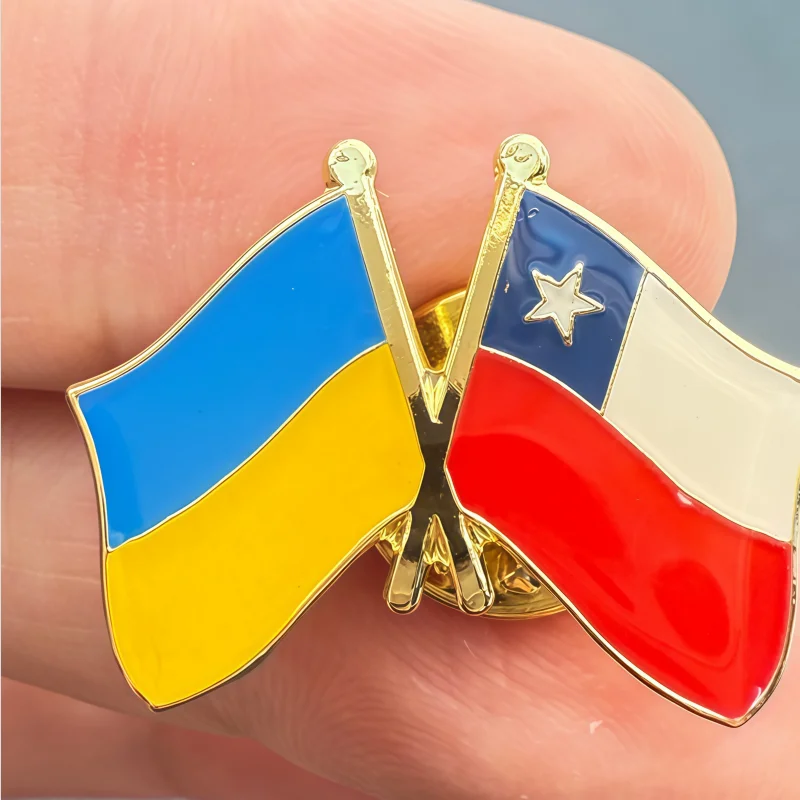 Ukraine & Chile Flag Metal Soft Enamel Lapel Badge Pins Brooches