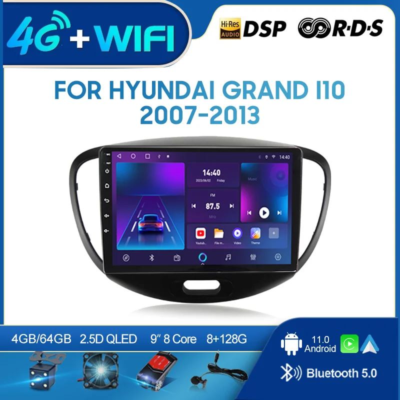 

QSZN для Hyundai Grand I10 2007-2013 2din Android 12.0 Автомобильный радиоприемник Мультимедийный видеоплеер GPS-навигация 4G Carplay Головное устройство