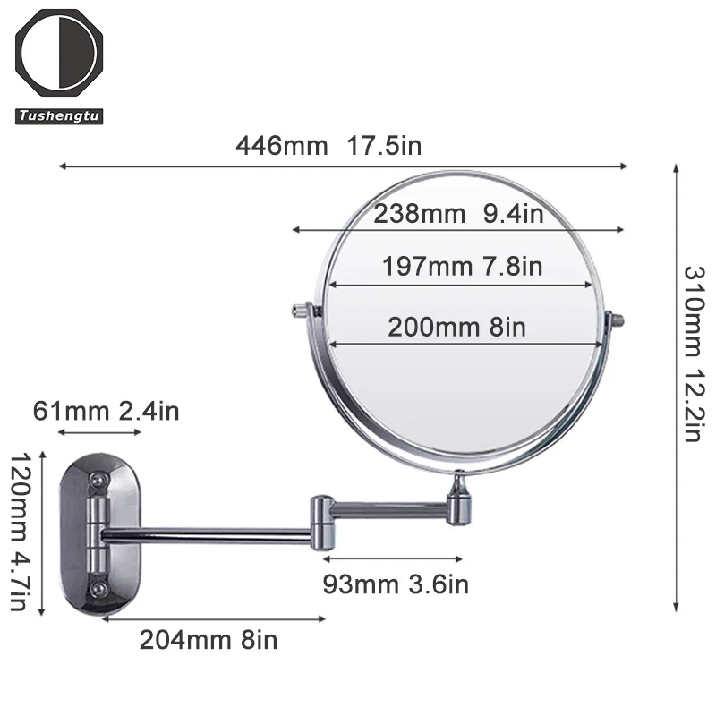 Tushengtu 360 回転 8 インチ壁掛け化粧鏡 10 倍拡大鏡両面バニティバスルームミラーシェービング