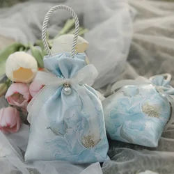 1Pc Beautiful Bow Flower Drawstring Gift Tote Pouch Ladies Wedding Holiday Party Candy Chocolate Souvenir Gift Organizer Handbag