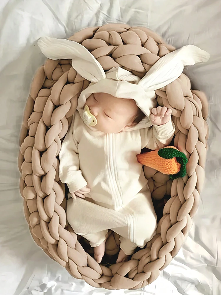 Ylsteed Hand Knitting Newborn Photo Shoot Basket Baby Mini Bed for Shooting Infant Photo Props Photography Accessories