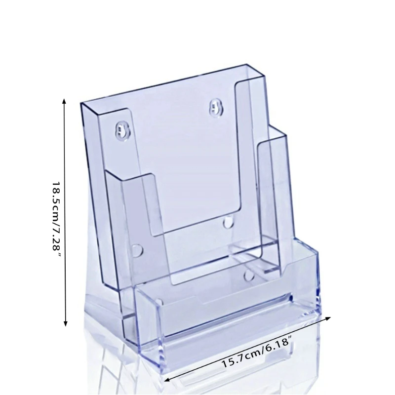 Soporte exhibición escritorio para folletos con soporte para tarjetas visita transparente 3 rejillas