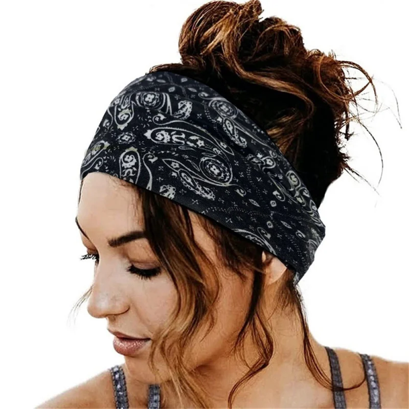 カシューナッツの花の結び目模様の幅広ヨガスポーツ用伸縮性コットンヘアバンド