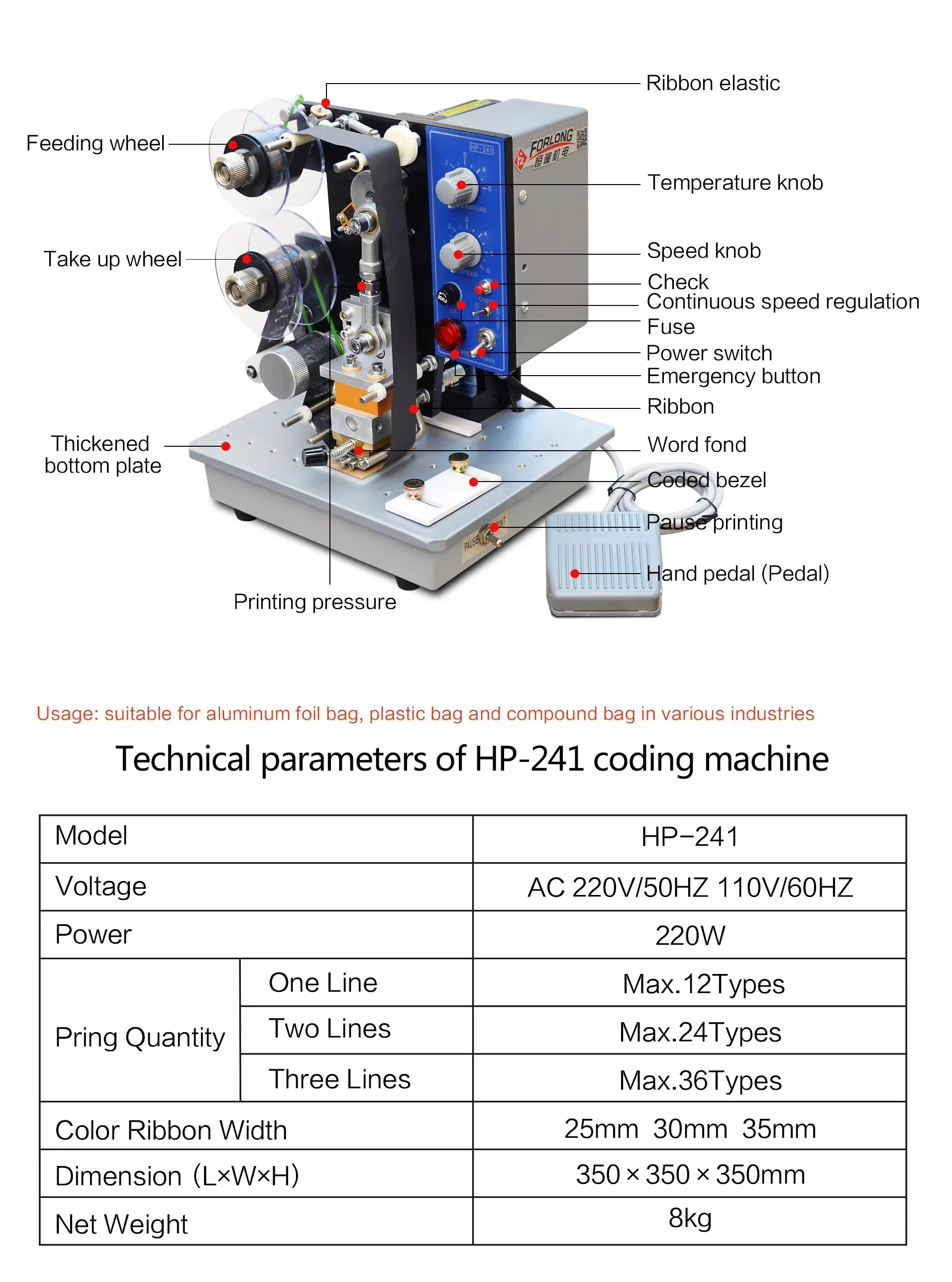 2024 HP Series Automatic Color Ribbon Hot Coding Machine  Carry With You High Quality