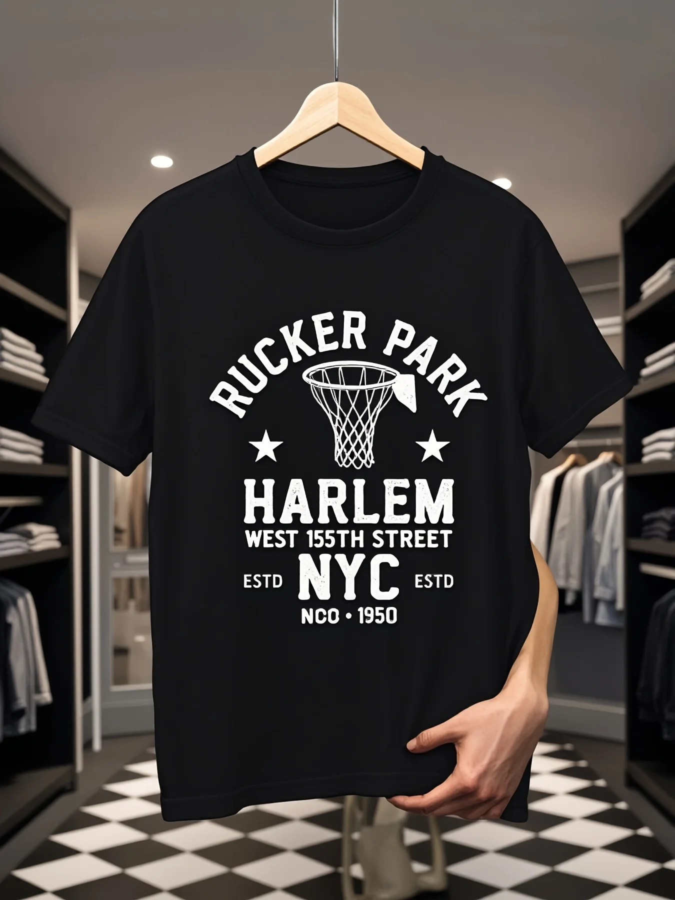 Men's Blockbuster Basketball T-Shirt, Vintage Harlem New York City Lac Park Print, Harlem 19201960 Pattern, Suitable for Daily Commuting and Outdoor Activities, Machine Washable