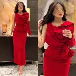 Customized  Fashion O-Neck Sheath Ruched Celebrity Dress Long Tank Slit Ankle Length Formal Evening Gowns فساتين الحفلات