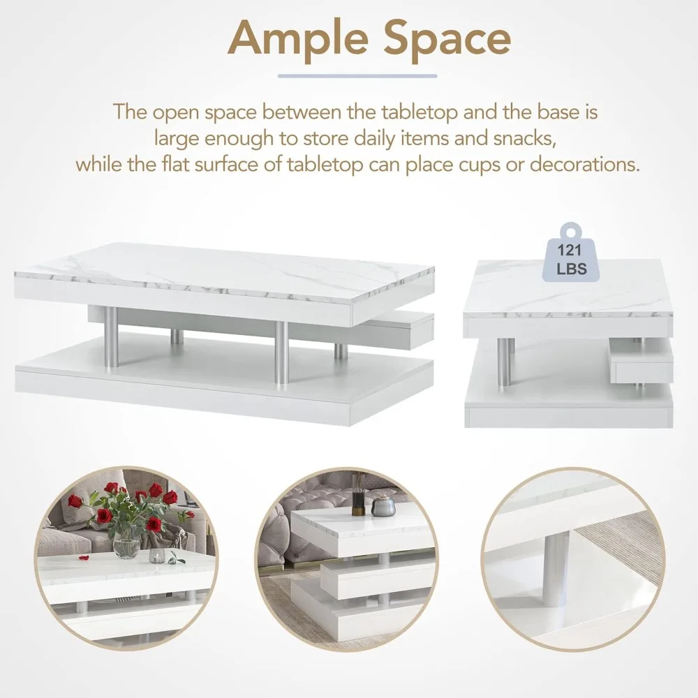 Modern Minimalist Rectangle 2-Tier Coffee Table with High-Gloss UV Surface for Living Room