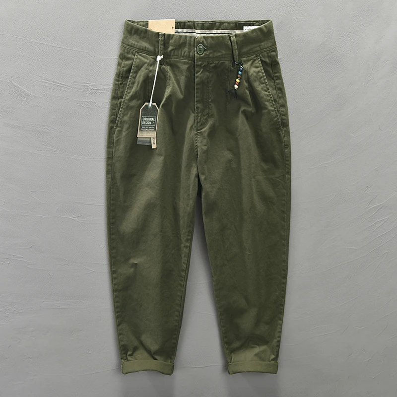 

Retro Pure Cotton Men's Casual Pants Loose Fit Khaki Color Slimming Versatile Color Japanese Sle Workwear Long Trousers