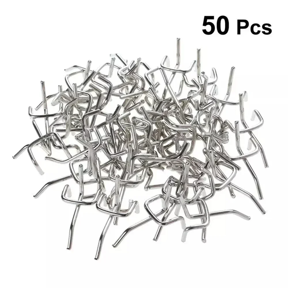 50Pcs Hooks Shelf Pegboard Iron Wire-wrap Board Silver Hole Plate Kitchen Garage Work Shop Hold Arm Storage Display Holder 3.3mm