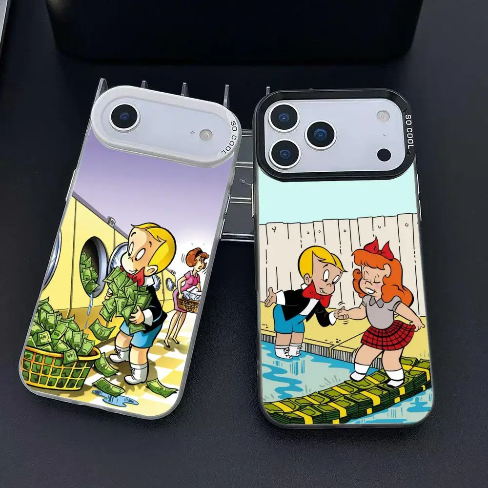 Richie Rich Funda de teléfono para iPhone 11-17 Air Pro Max Protector de huellas dactilares antideslizante chapado en colores