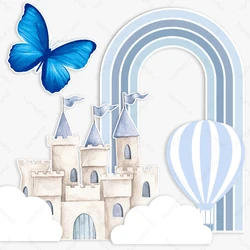 36/67Inch Blue Castle Kt Board Hot Air Balloon Baby Decoration Cardboard Cutout Party Backdrop for Boys Birthday Baby Shower