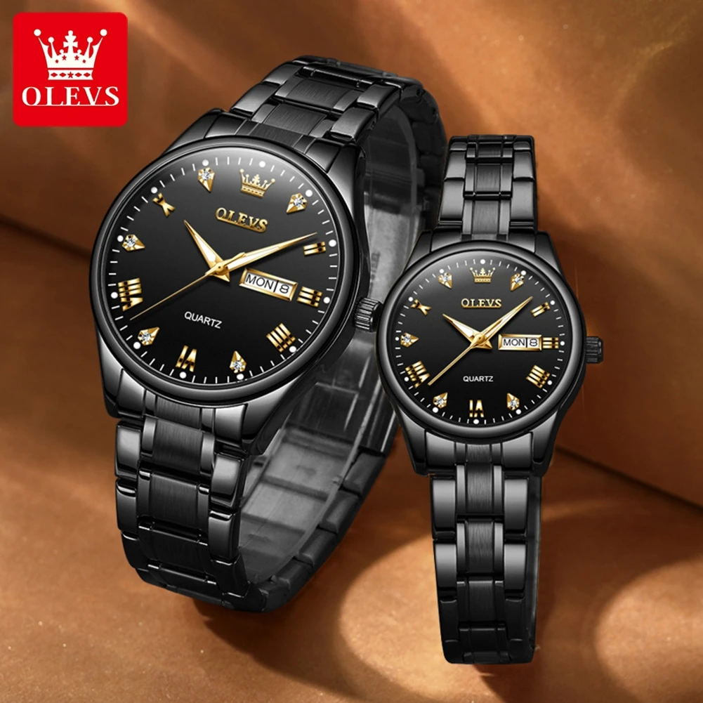 OLEVS 5563 Couple Watch Original Luxury Quartz Wristwatch for Men and Women Elegant Fashion Dual Calendar Waterproof Hand Clock