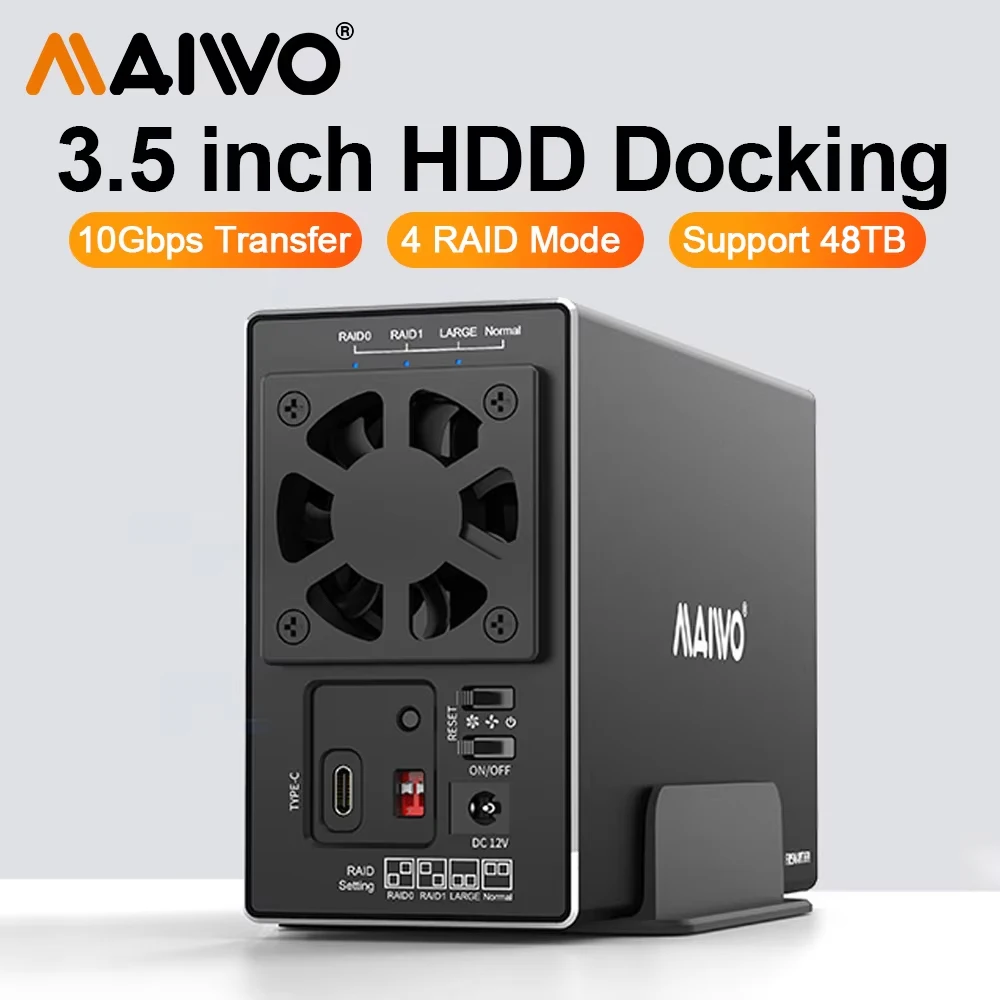 

MAIWO 2 Bay Array Case 3.5-inch Desktop Serial Hard Drive Box RAID Storage Expansion Mobile Mechanical Shell External Hard Drive