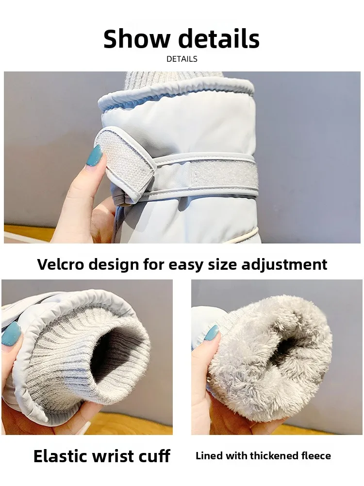 Winter Cycling Gloves for Women Thickened Warm Fleece Lined Cold Proof Ski Gloves for Electric Bike