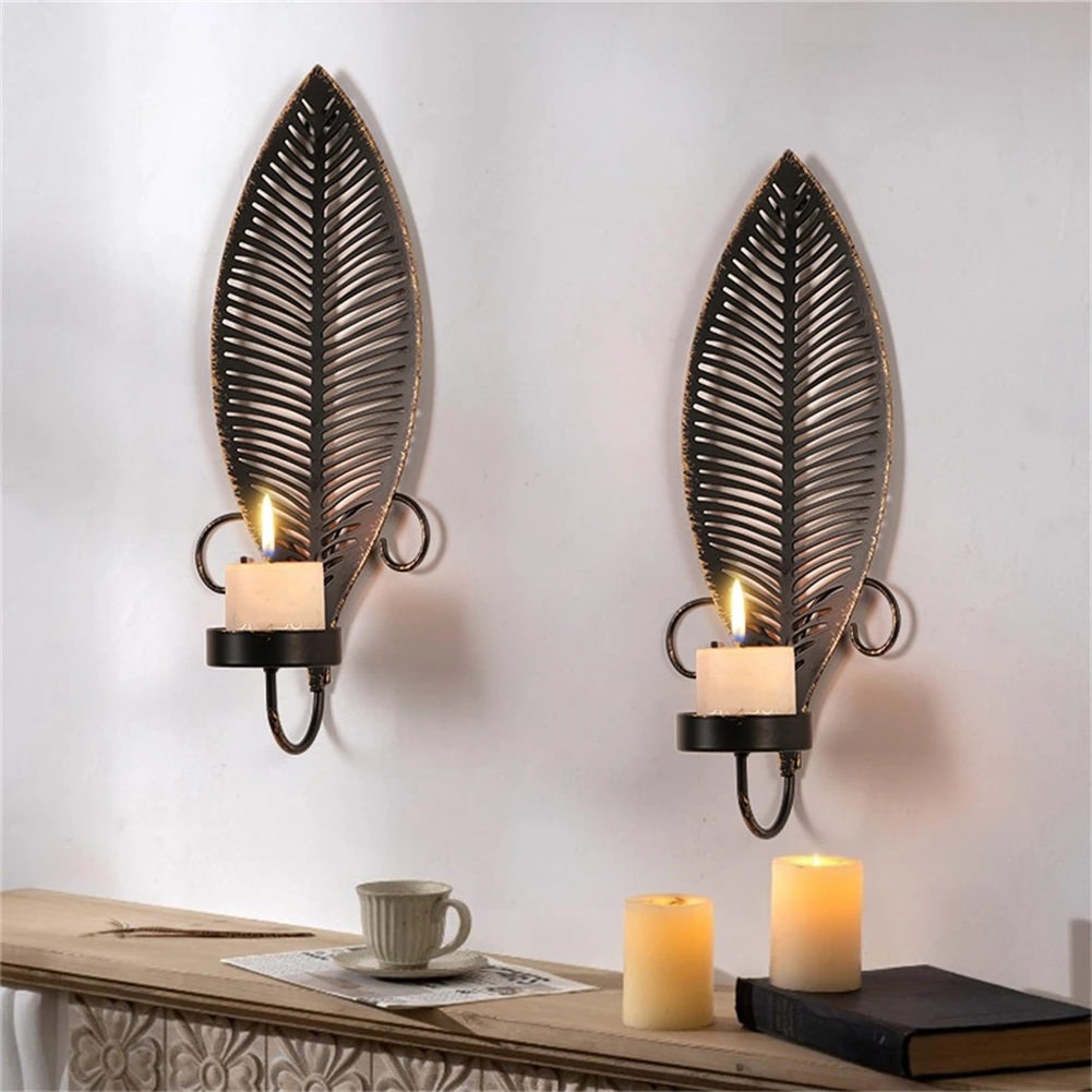 2 Pcs Wall Mounted Candle Holder Hanging Candlestick Wall Sconces Decoration European Style Retro Candlestick I Ron Wall Hanging