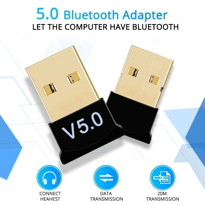 Bluetooth 5.0 Adapter USB Transmitter for PC Computer Receiver Laptop Earphone Gaming Console Audio Dongle Link