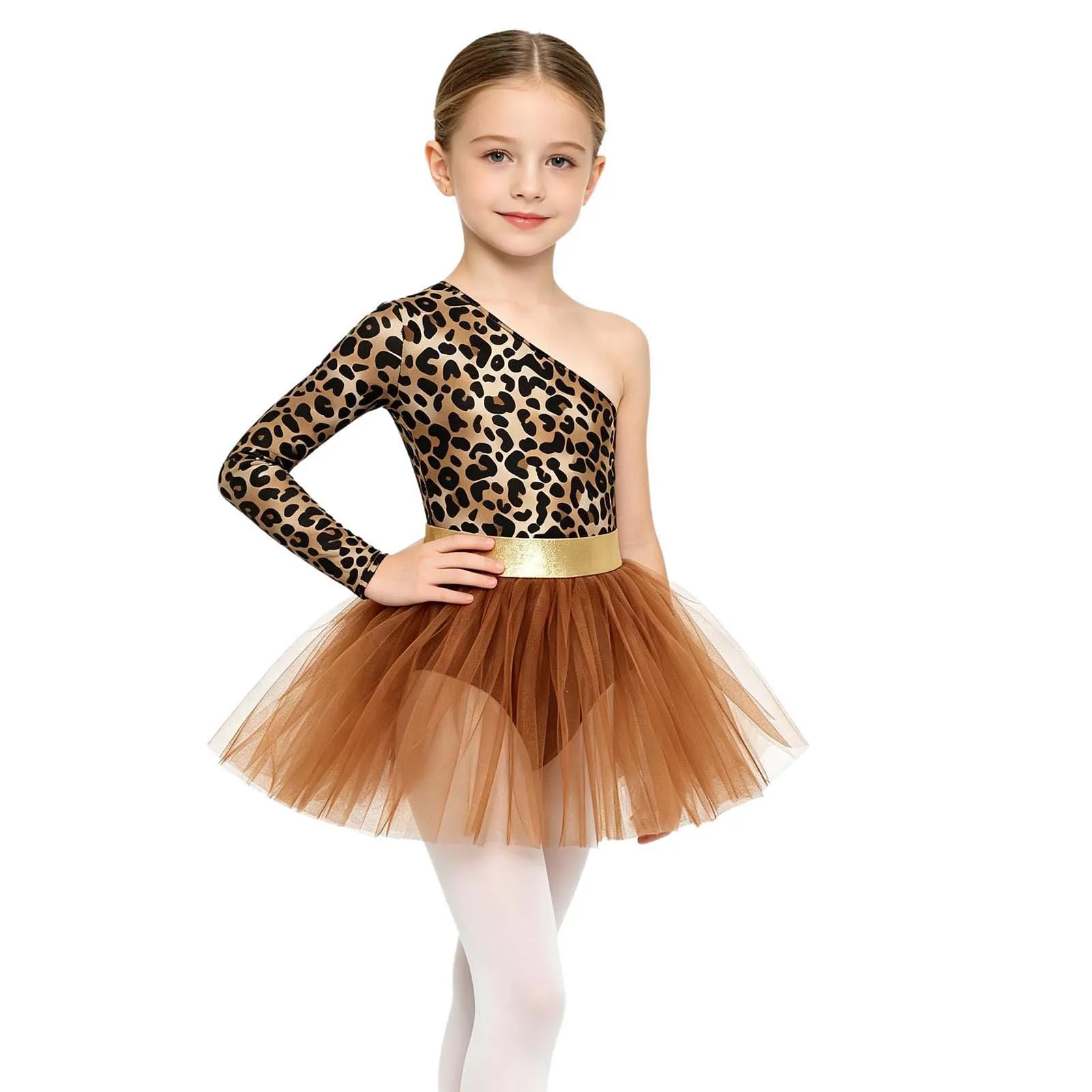 Kinder Mädchen Tiermuster Ballett-Tutu-Kleid Höhlenmensch-Aufführungskostüm Langarm Metallisch Bedrucktes Oberteil Tüllkleid – Detail 16