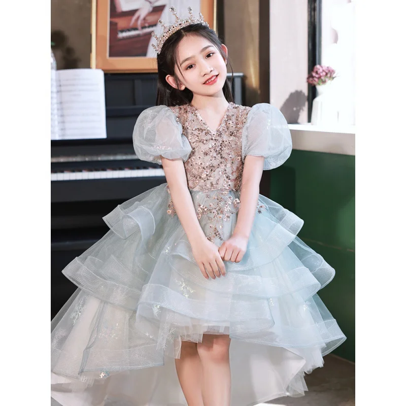 Girls' Formal Princess Flower Girl Children's Birthday Piano Performance Stage Show Outfit Host Evening Dress